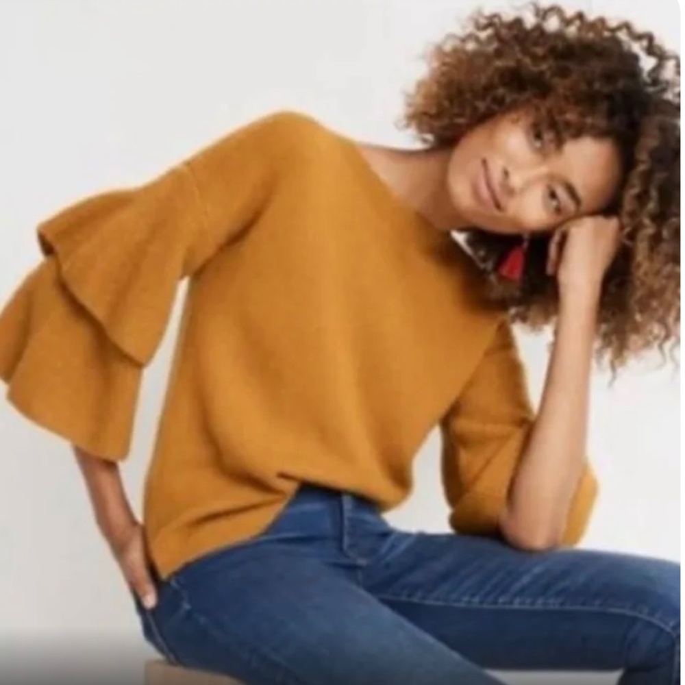 Madewell Soft, Warm & Cozy Flutter Bell Sleeve Mustard Yellow Sweater Size L